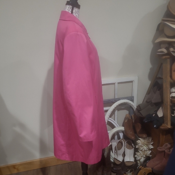 Jones New York Women SZ Lg VERY Pink lined Trench Coat Career Preppy color pop - Picture 4 of 11